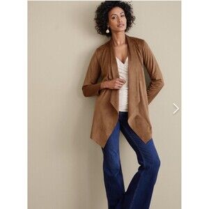 Soft Surroundings Shape Drape Jacket Womens Petite PM Brown Faux Suede Rodeo NWT